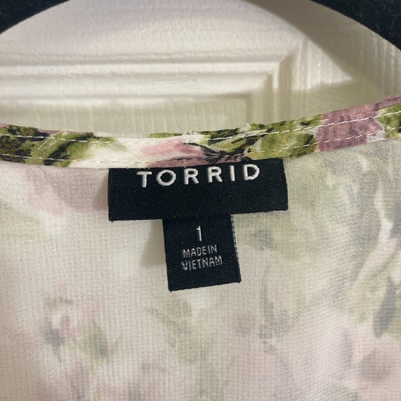 Torrid Floral Blouse Lace Boho Plus Size Size 1 Purple Green White - Picture 2 of 3